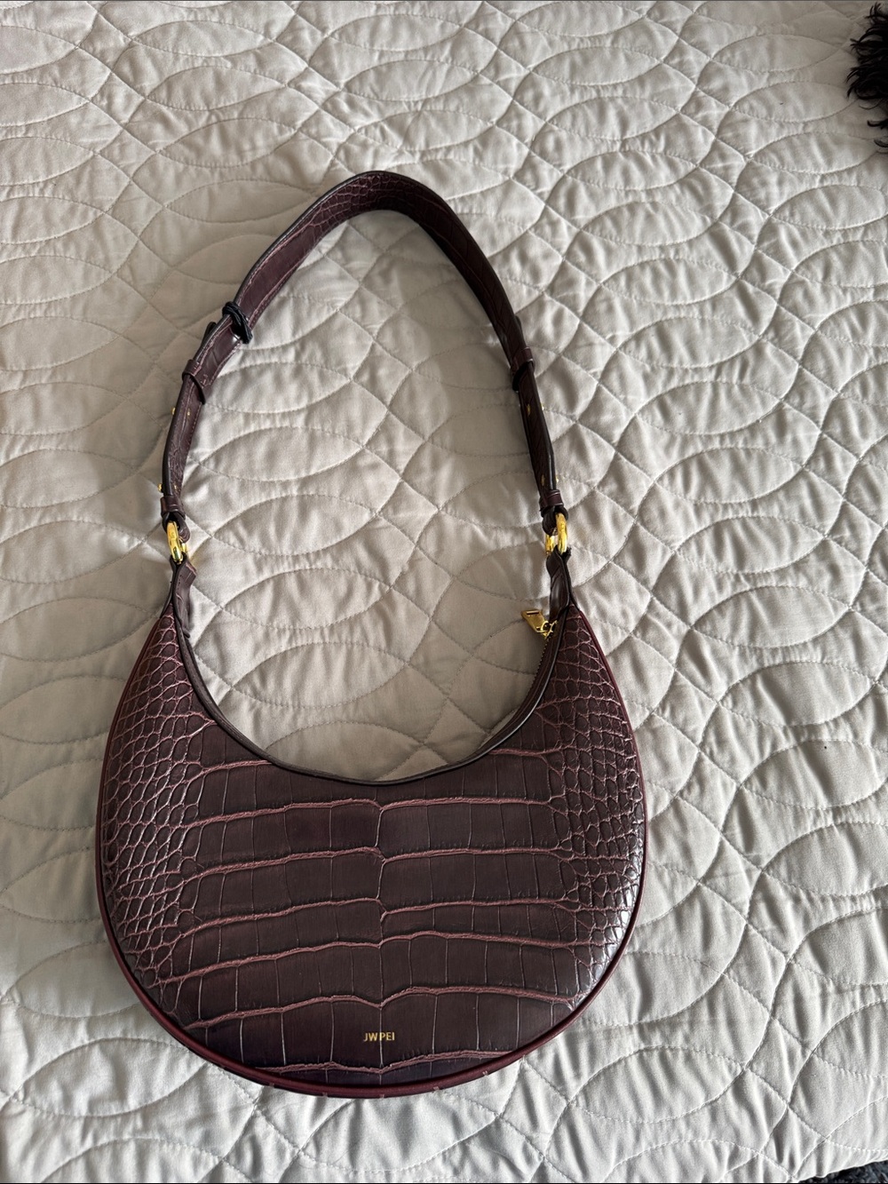 JW PEI Croc-Embossed Crescent Shoulder Bag in Brown